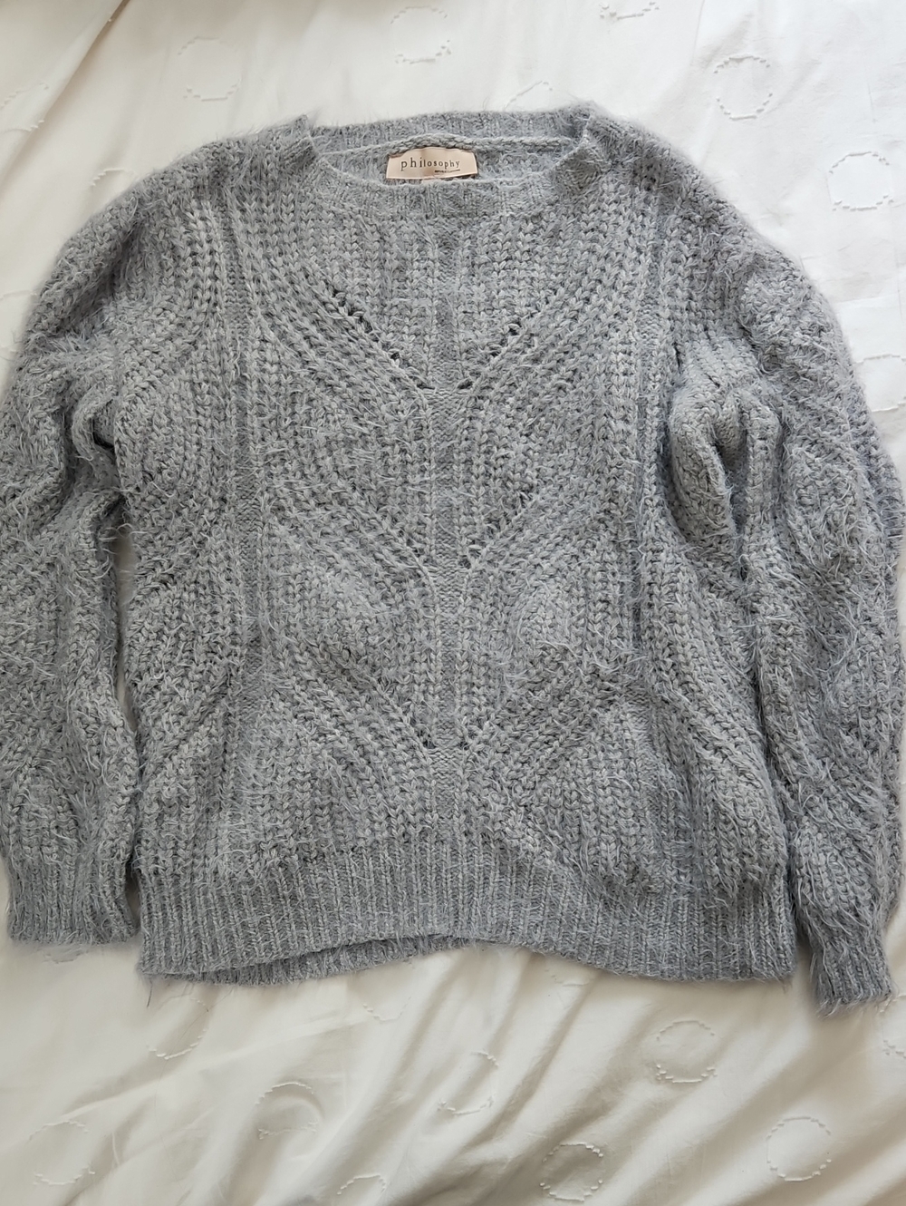 Philosophy light gray cable knit crewneck sweater
